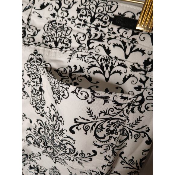 Kut From the Kloth Brigitte Damask Pattern Ankle Skinny Pants Black White Size 8 - Picture 3 of 12